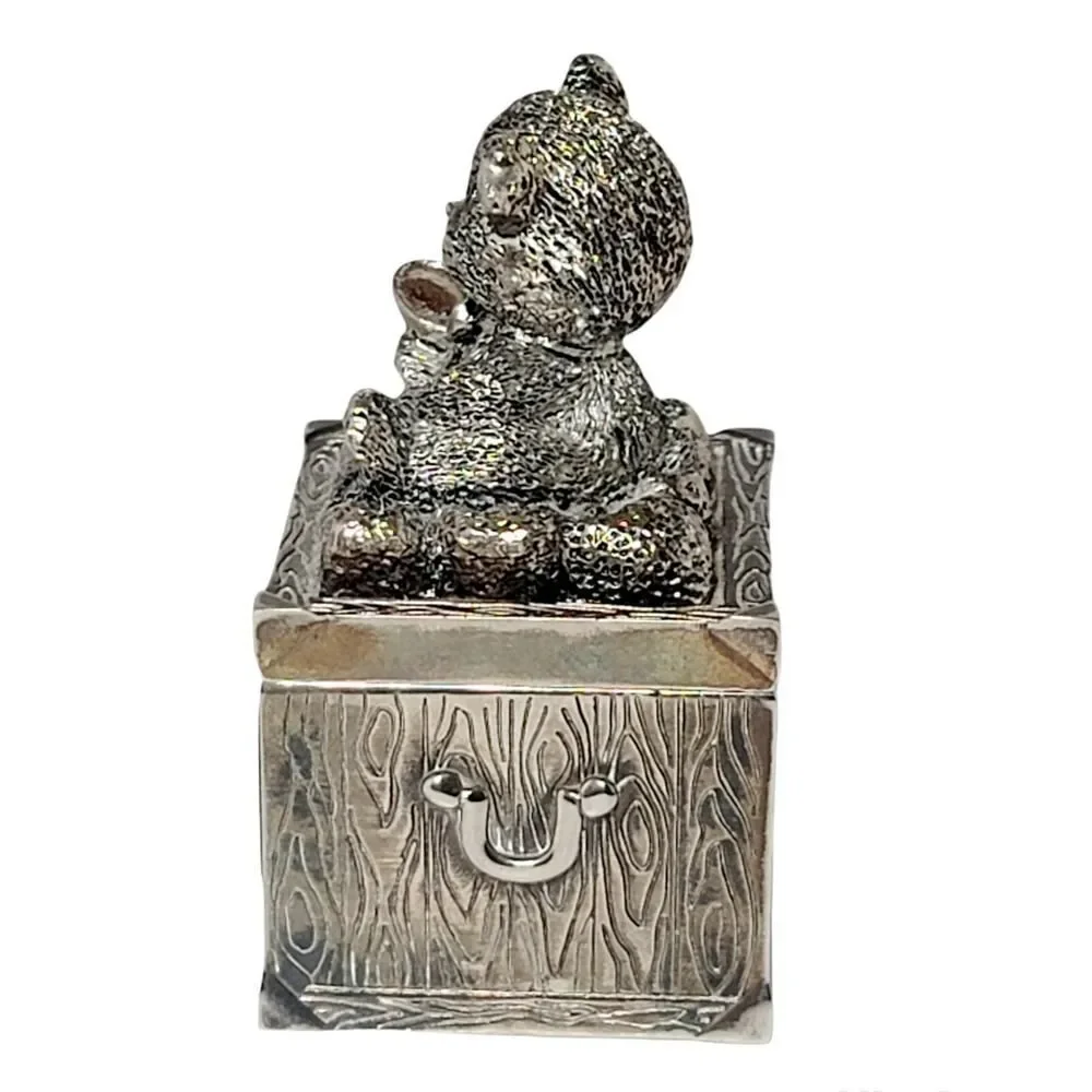 Morgan Vintage Silver Plated Teddy Bear Keepsake Trinket Ring Box 2.5